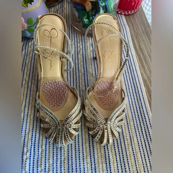 Jessica Simpson Jileta High Heel Sandals Womens Nude Buckle Sz 8.5