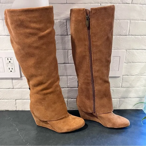 Jessica Simpson sz 6 Rallie chestnut suede tall wedge boots