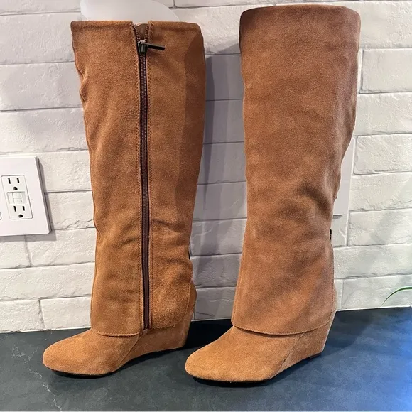 Jessica Simpson sz 6 Rallie chestnut suede tall wedge boots