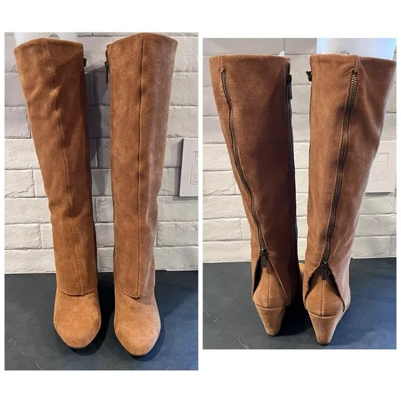 Jessica Simpson sz 6 Rallie chestnut suede tall wedge boots