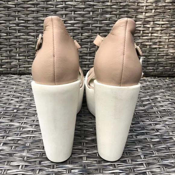 Jil Sander Leather Platform Wedge T-Strap Sandals, Size 39EU