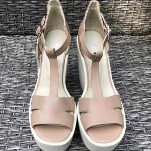 Jil Sander Leather Platform Wedge T-Strap Sandals, Size 39EU