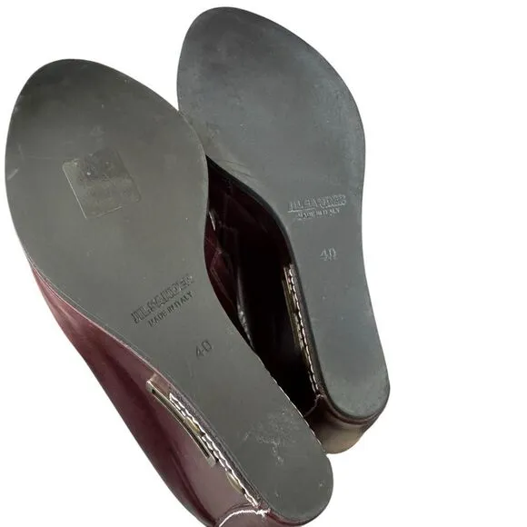 JIL SANDER Leather Ankle Wedge Boots in Burgundy 40