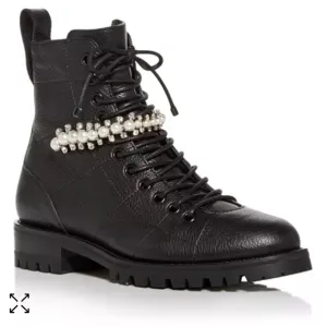 Jimmy Choo Cruz Crystal Embellished Combat Black Ankle Leather Boots 36.5 6.5