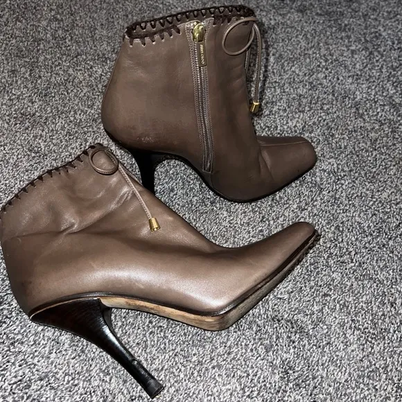 Jimmy Choo Leather Whipstitch Trim Boots. Maison Margiela Leather Printed Boots.