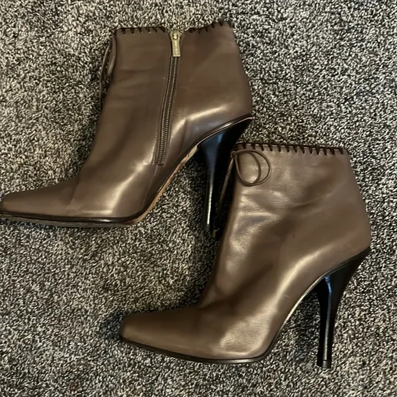 Jimmy Choo Leather Whipstitch Trim Boots. Maison Margiela Leather Printed Boots.