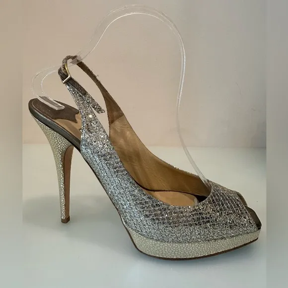 Jimmy Choo NOVA Leather Gold Glitter Platform Sole Shoes