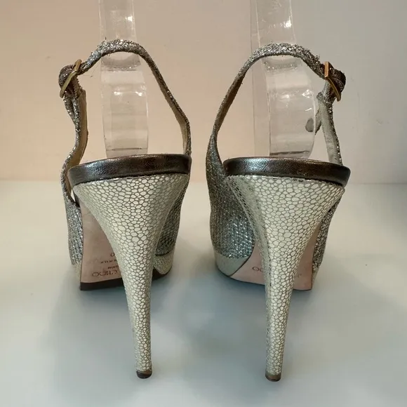 Jimmy Choo NOVA Leather Gold Glitter Platform Sole Shoes