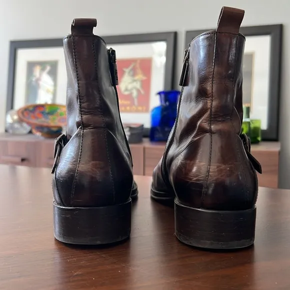 Jo Ghost Vero Cuoio Brown Leather Zip Ankle Boots with Buckle 43