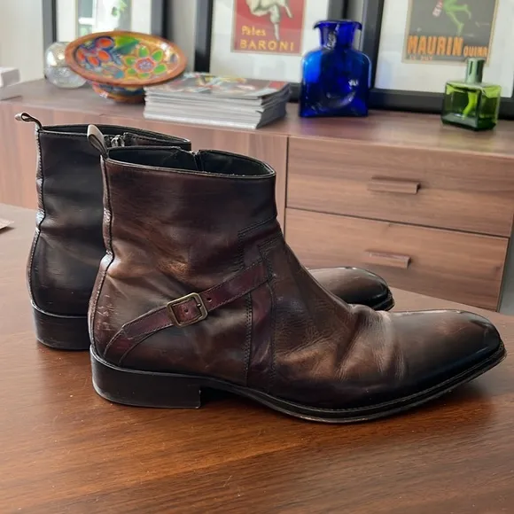 Jo Ghost Vero Cuoio Brown Leather Zip Ankle Boots with Buckle 43