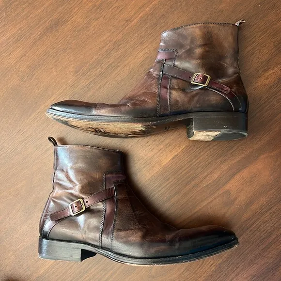 Jo Ghost Vero Cuoio Brown Leather Zip Ankle Boots with Buckle 43
