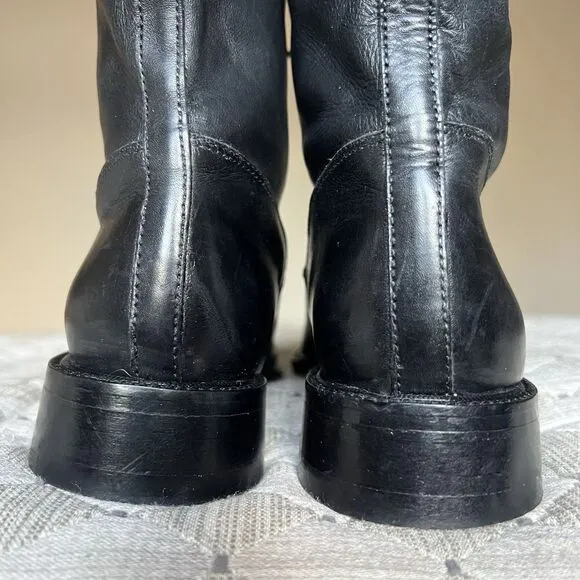 Joan &amp; David Black Leather Partial Lace Up Knee High Tall Boot Women US 6 Italy