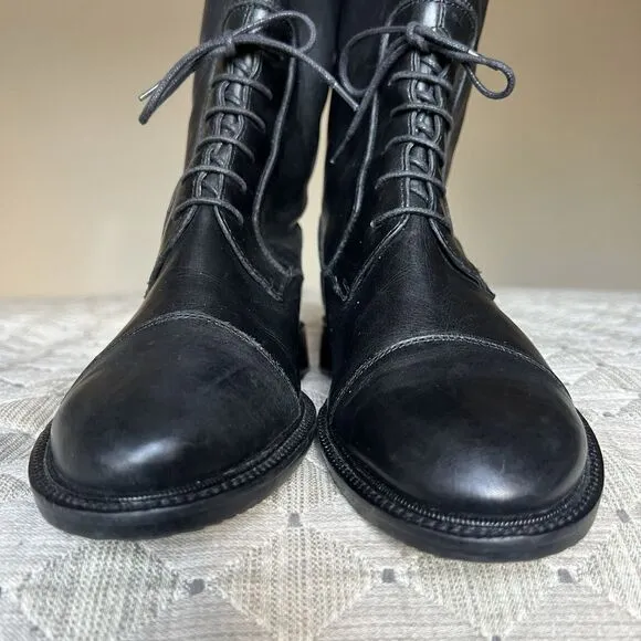 Joan &amp; David Black Leather Partial Lace Up Knee High Tall Boot Women US 6 Italy