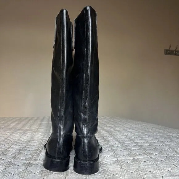 Joan &amp; David Black Leather Partial Lace Up Knee High Tall Boot Women US 6 Italy