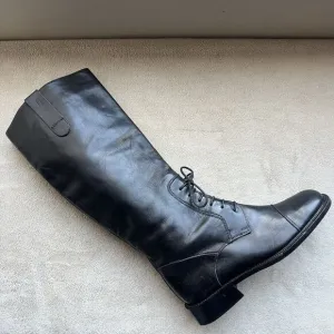 Joan &amp; David Black Leather Partial Lace Up Knee High Tall Boot Women US 6 Italy