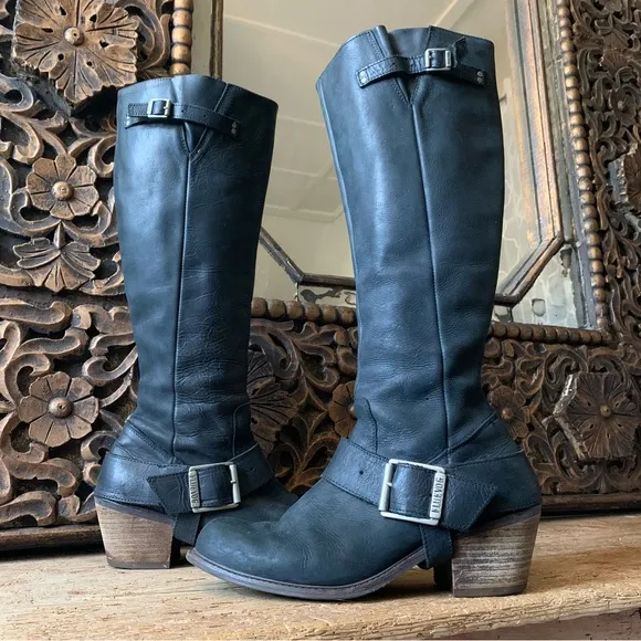 John Fluevog Adriana Luna Tall Buckled Harness Boot Black Leather 854025