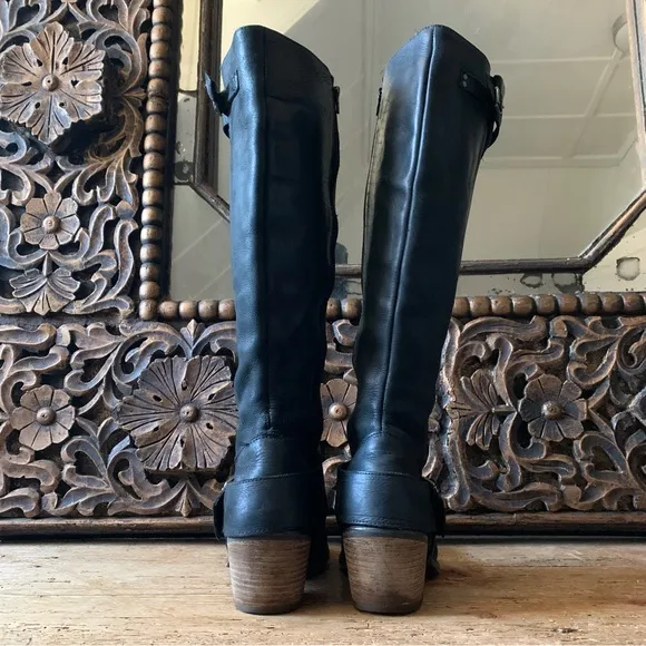 John Fluevog Adriana Luna Tall Buckled Harness Boot Black Leather 854025