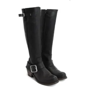 John Fluevog Adriana Luna Tall Buckled Harness Boot Black Leather 854025