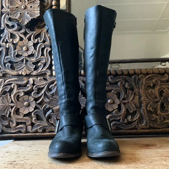 John Fluevog Adriana Luna Tall Buckled Harness Boot Black Leather 854025