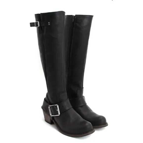 John Fluevog Adriana Luna Tall Buckled Harness Boot Black Leather 854025