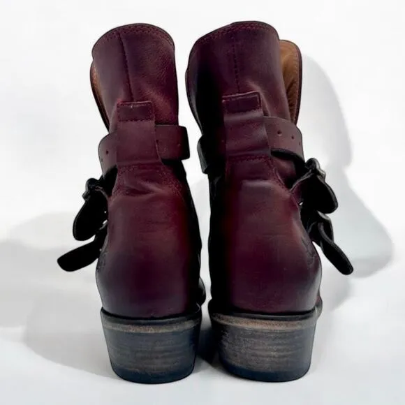 John Fluevog US9.5 Red Ruth Mitchell Studded Strap Leather Western Cowgirl Boots