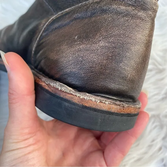 John Varvatos Brown Distressed 11M Leather Lace Up Ankle Boots W/Zipper