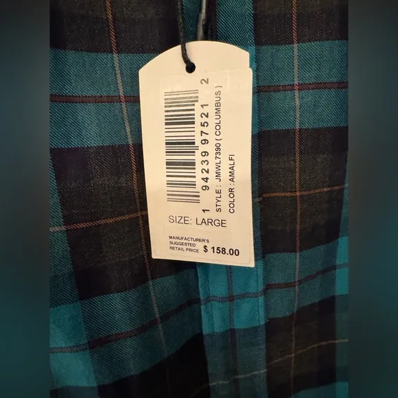 johnnie-O Columbus Featherweight Men's Blue Plaid Button Up Shirt  Size Large