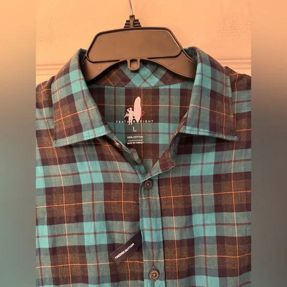 johnnie-O Columbus Featherweight Men's Blue Plaid Button Up Shirt  Size Large