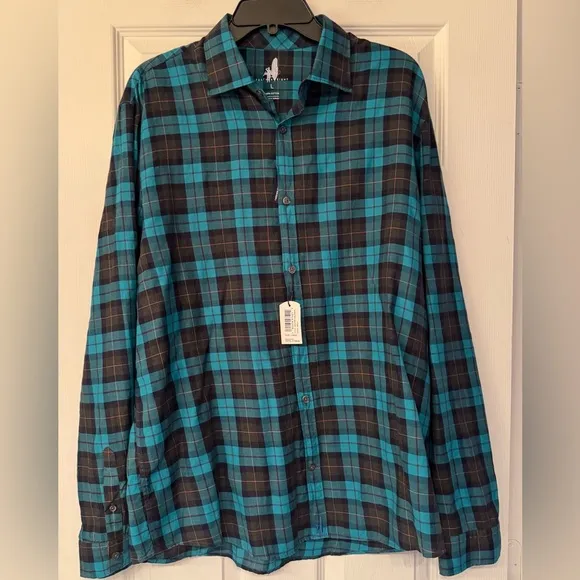 johnnie-O Columbus Featherweight Men's Blue Plaid Button Up Shirt  Size Large