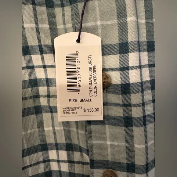johnnie-O Hurst Button Up Men's Evergreen Green Plaid Shirt Size Small