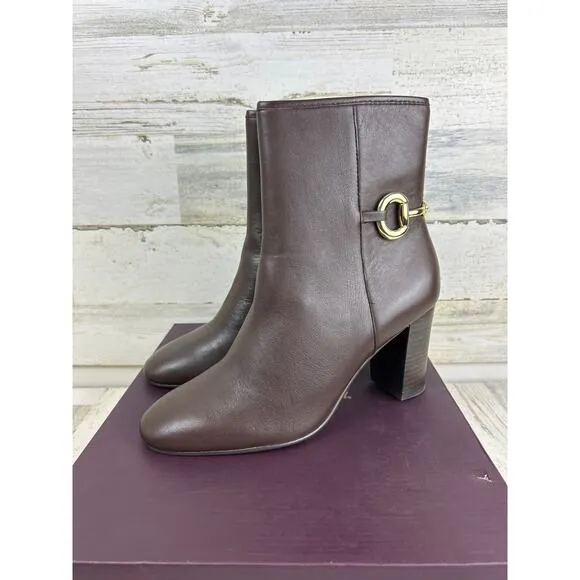 Johnston &amp; Murphy Charlotte womens 8 1/2 brown leather bit ankle bootie new