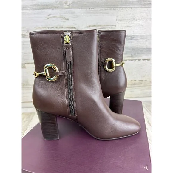 Johnston &amp; Murphy Charlotte womens 8 1/2 brown leather bit ankle bootie new