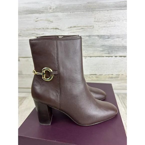 Johnston &amp; Murphy Charlotte womens 8 1/2 brown leather bit ankle bootie new