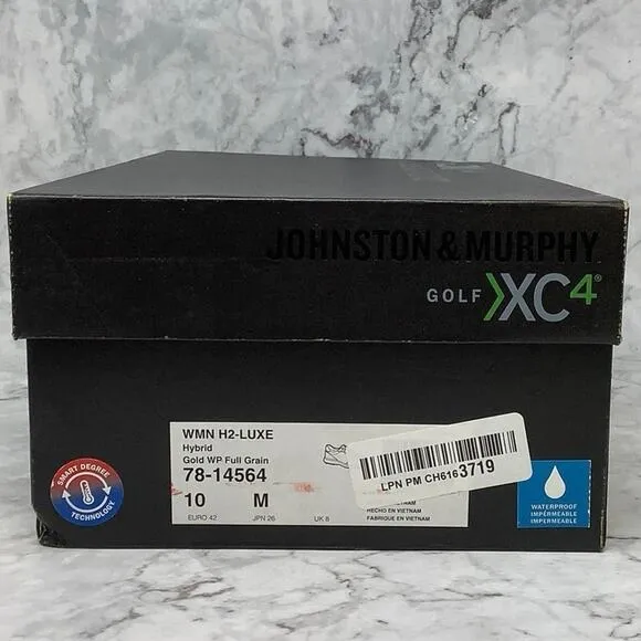 Johnston Murphy 10M Gold XC4 H2-Luxe Hybrid Leather Golf Shoes Waterproof P11-17