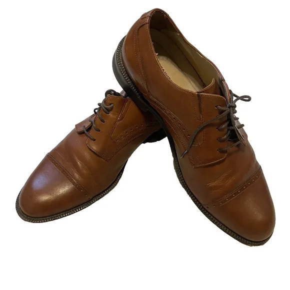 Johnston Murphy Shoes Mens 9M Reeve Cap Toe Signature Oxford Brown Sheepskin