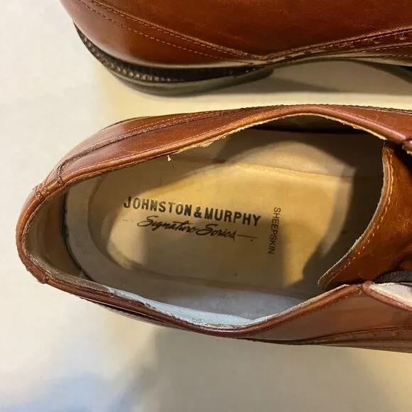 Johnston Murphy Shoes Mens 9M Reeve Cap Toe Signature Oxford Brown Sheepskin