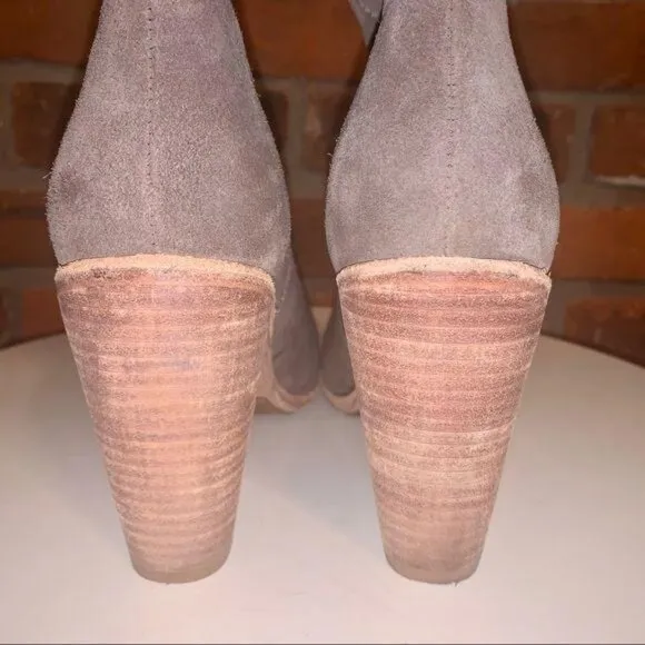 Joie Gray Monte Suede Ankle Boots Stacked Wooden Heel Size 8