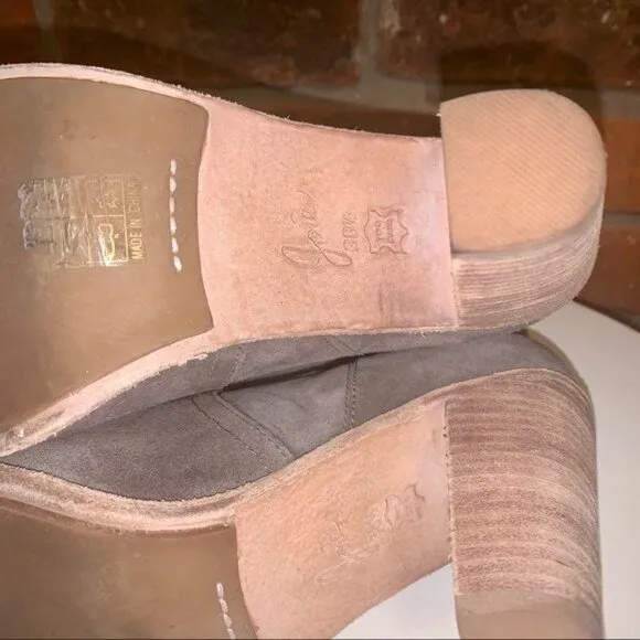 Joie Gray Monte Suede Ankle Boots Stacked Wooden Heel Size 8