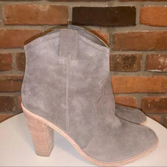 Joie Gray Monte Suede Ankle Boots Stacked Wooden Heel Size 8