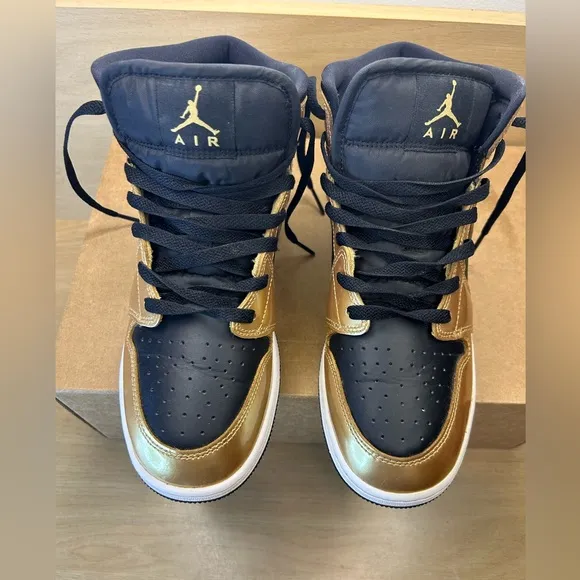 Jordan 1 SE Mid Metallic Gold Black Shoes - Size 7Y - Worn 1x