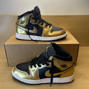 Jordan 1 SE Mid Metallic Gold Black Shoes - Size 7Y - Worn 1x