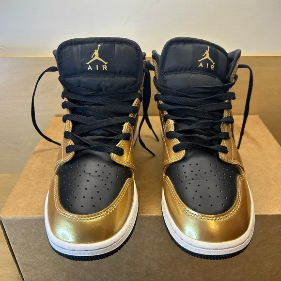 Jordan 1 SE Mid Metallic Gold Black Shoes - Size 7Y - Worn 1x