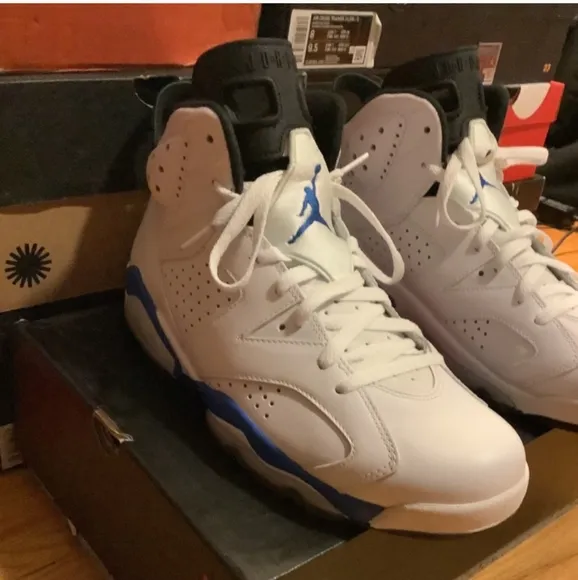 Jordan 6 Retro Athletic Shoes - White and Blue Mens Size 10