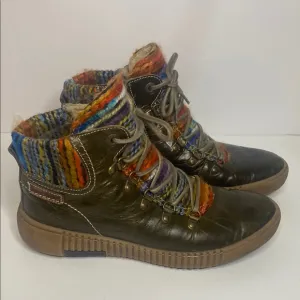 Josef Seibel Leather Olive green Brown MultiColor Boots 39 8.5
