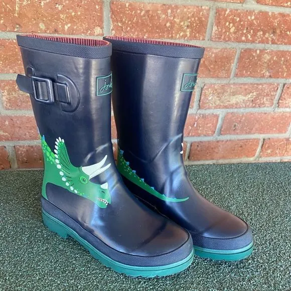 Joules Boys Rain Boots Blue Green Dinosaur