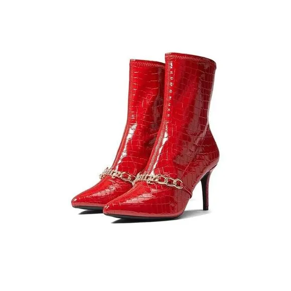 Juicy Couture Tommi Women's Size 6 Red Snakeskin Pointed Toe Ankle Boots KHD721