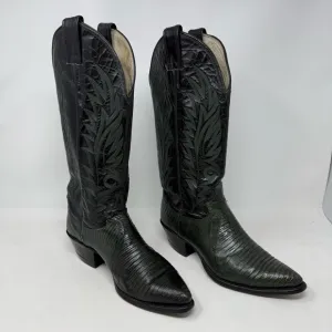 Justin Boots Black and Dark Green Cowboy Boots with Embroidery Boho festival