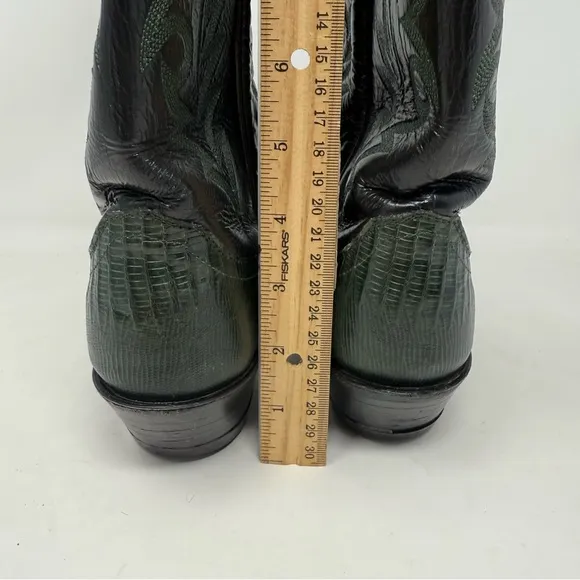 Justin Boots Black and Dark Green Cowboy Boots with Embroidery Boho festival