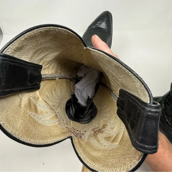 Justin Boots Black and Dark Green Cowboy Boots with Embroidery Boho festival