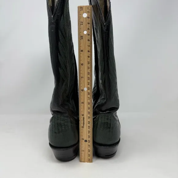 Justin Boots Black and Dark Green Cowboy Boots with Embroidery Boho festival
